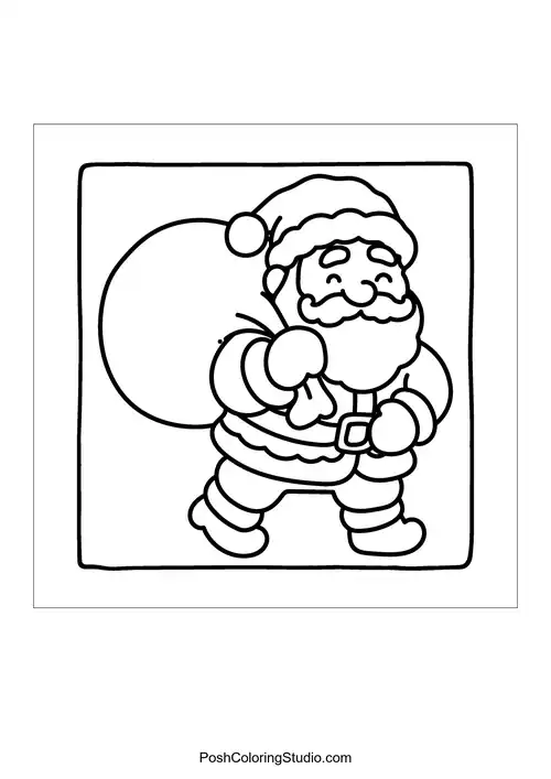 Santa Claus carrying a bag filled with gifts.