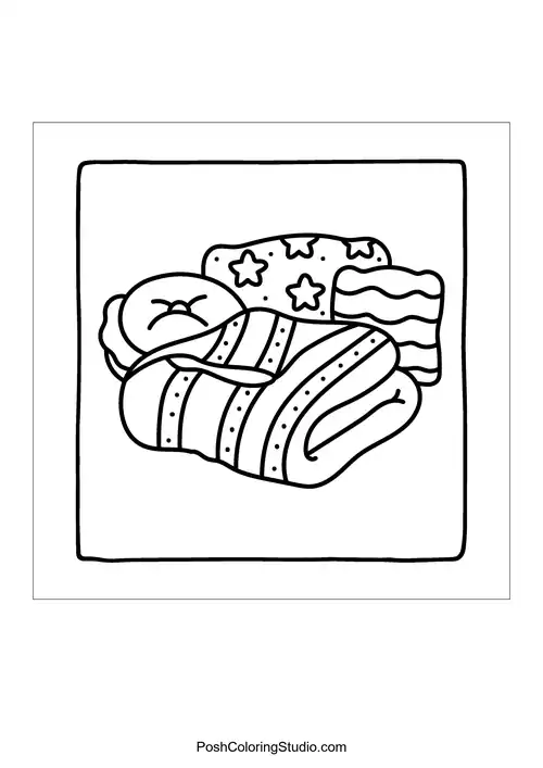 A stack of decorated cookies wrapped in a blanket.
