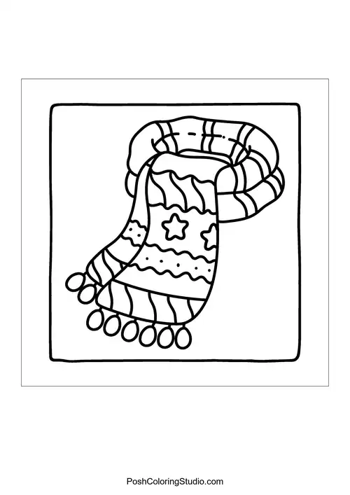 A patterned scarf with tassels and stars.