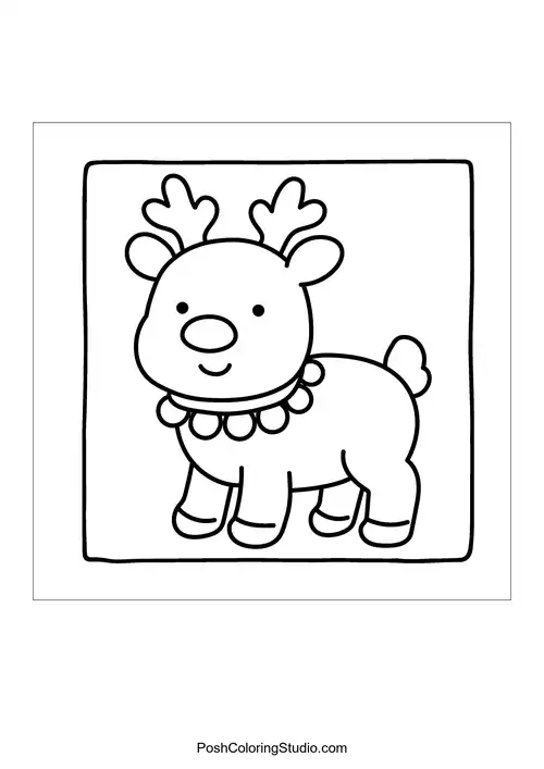 A cute reindeer with a collar and small antlers.