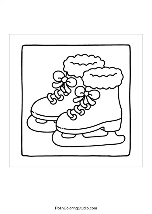 A pair of ice skates with bows and laces.