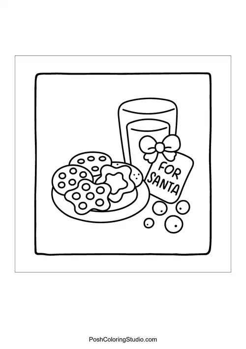 Cookies and milk set out for Santa with a tag.