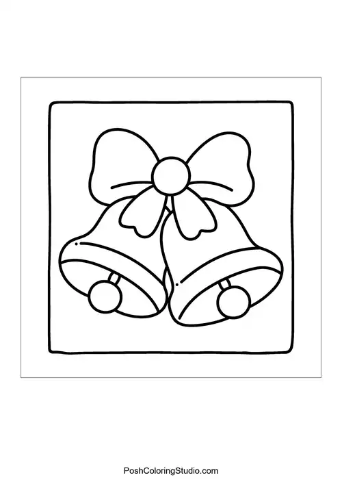 Two Christmas bells tied with a bow, featuring a simple design.