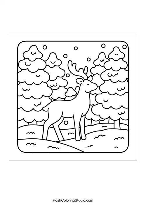 A majestic deer standing among fluffy trees.