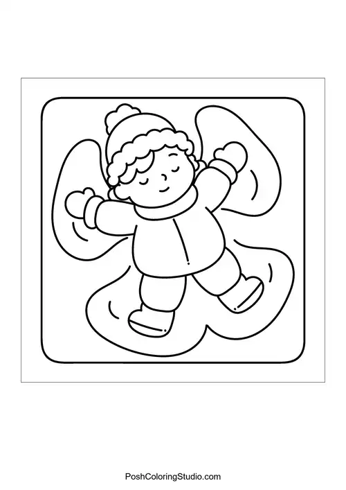 A child making snow angels in a snowy field.