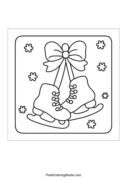 A pair of ice skates hanging with a bow.