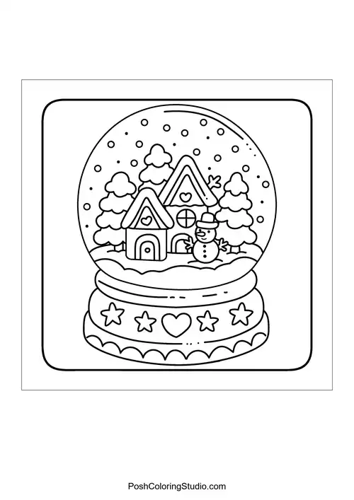 A snow globe featuring a cozy house and a snowman.