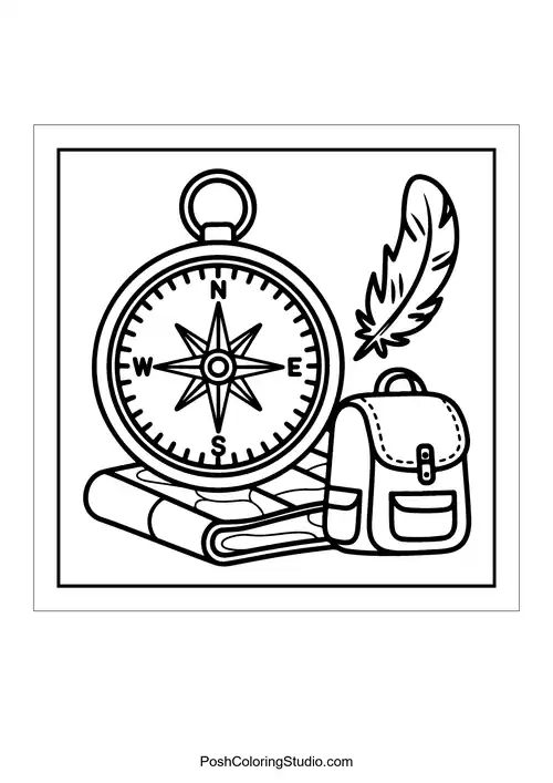 A compass and backpack on a book.