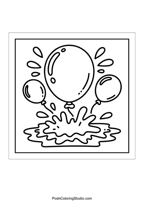 Three balloons splashing in water with droplets.