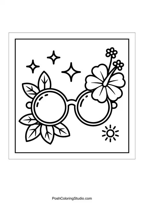 Sunglasses decorated with flowers and leaves.