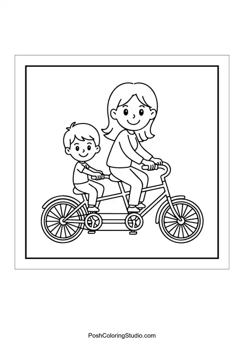A mother and child riding a bicycle together.