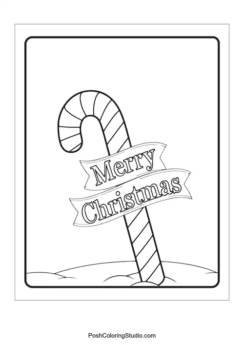 A candy cane with a banner that says 'Merry Christmas'.
