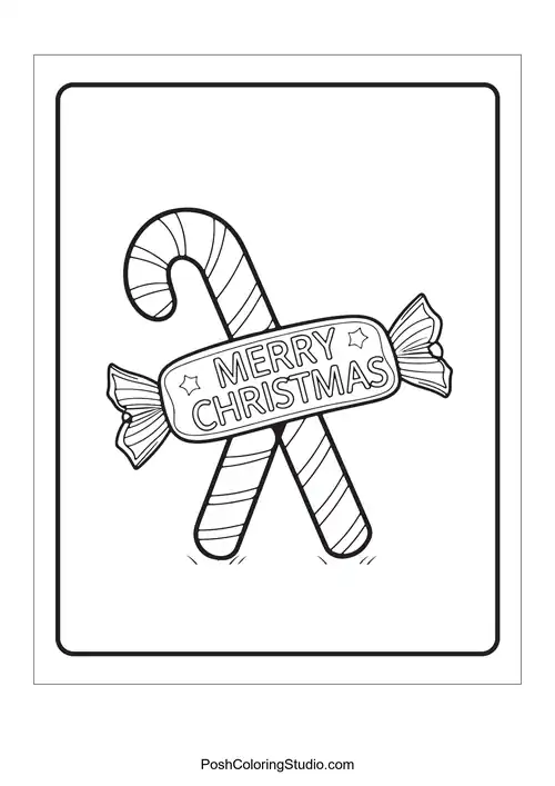 Two crossed candy canes with a 'Merry Christmas' sign.