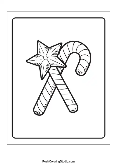 Two candy canes crossed with a star on top.