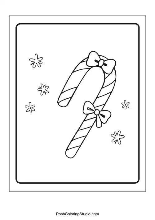 Two candy canes tied with bows and surrounded by stars.