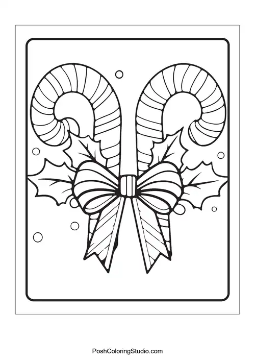Two candy canes tied with a ribbon and surrounded by bubbles.