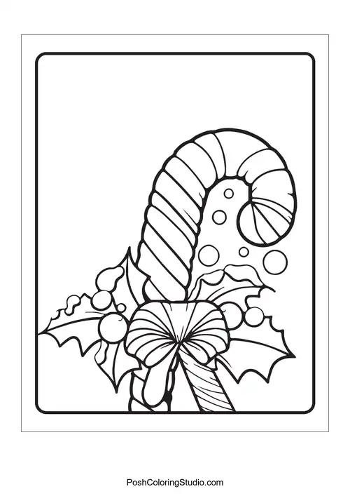 A candy cane surrounded by small hearts.