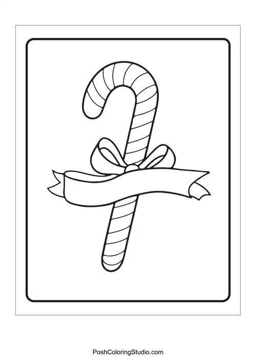 A candy cane with a ribbon and a blank banner.