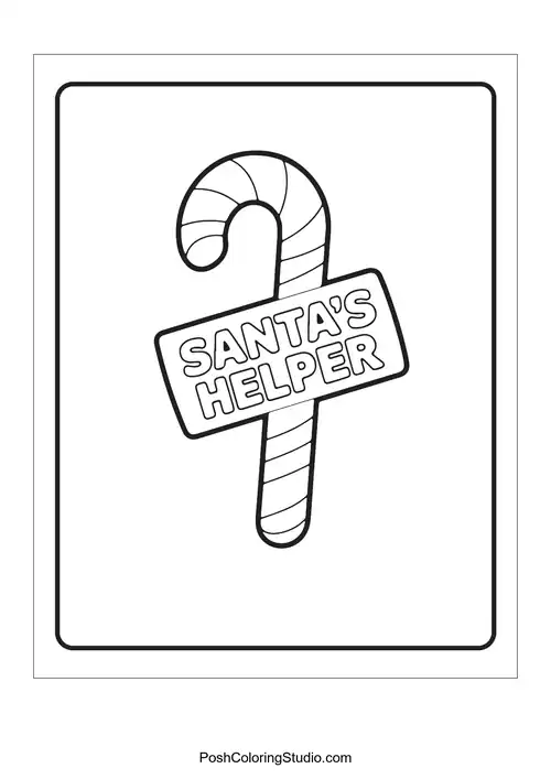 A candy cane with a sign reading 'Santa's Helper'.