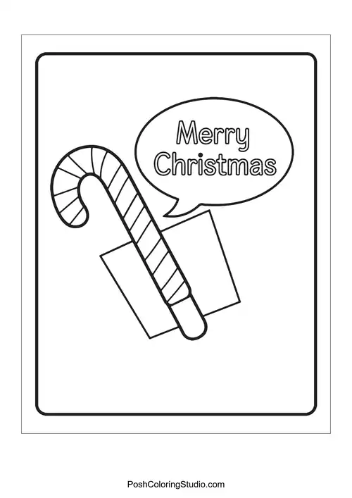 A candy cane with a speech bubble saying 'Merry Christmas'.
