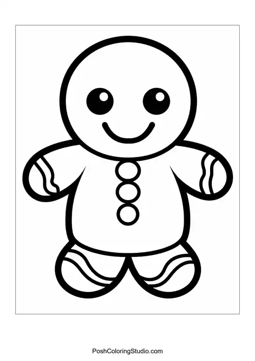 A gingerbread man with buttons and icing stripes.
