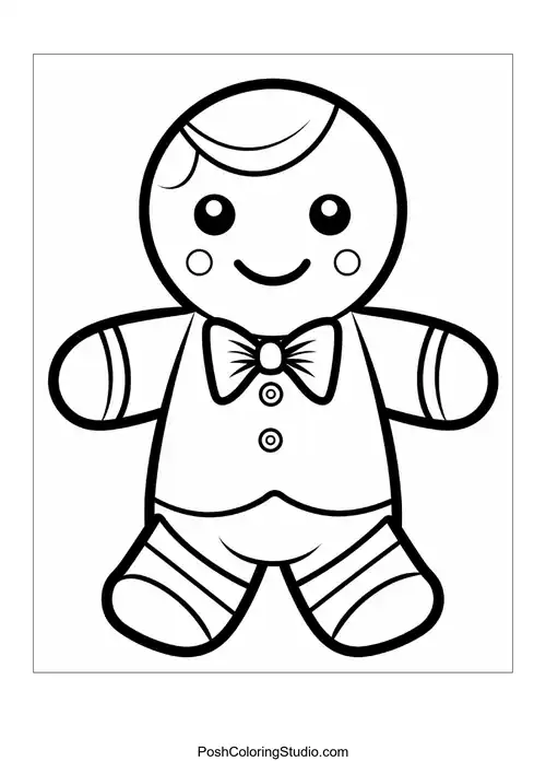 A gingerbread man with a bow tie and a smile.