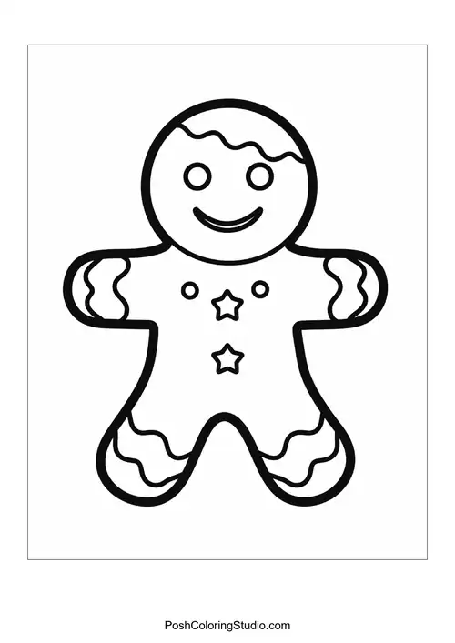 A gingerbread man with a bowtie and circular icing details.