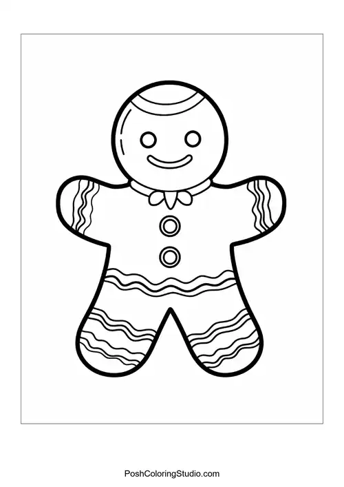 A gingerbread man with buttons and a smiling face.