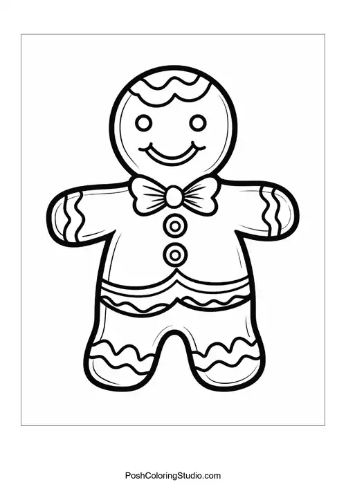 A gingerbread man with a bow tie and striped icing.