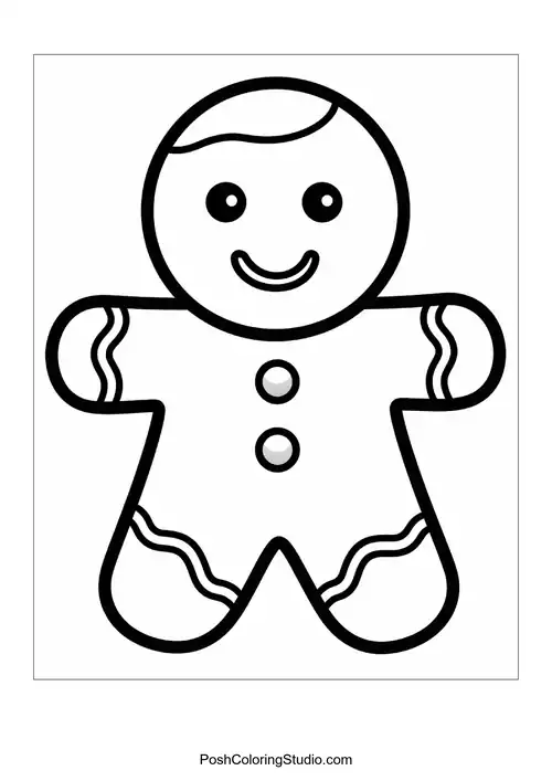 A gingerbread man with two buttons and smooth icing.