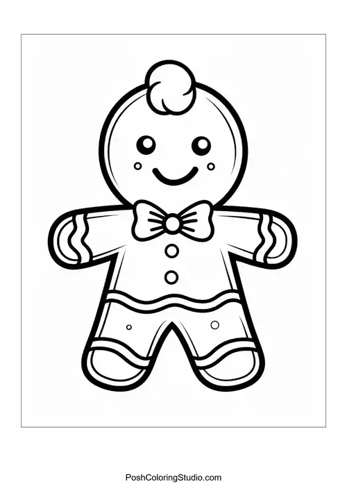 A gingerbread man with a bow tie and a tuft of icing.