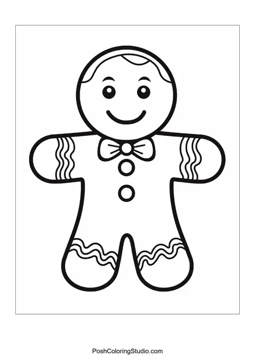A gingerbread man with a bow tie and striped icing.