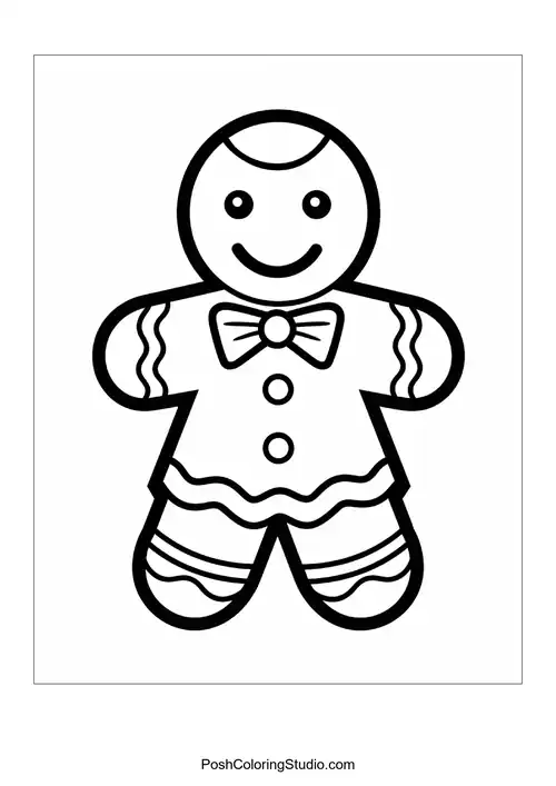 A gingerbread man with a smooth head and bow tie.