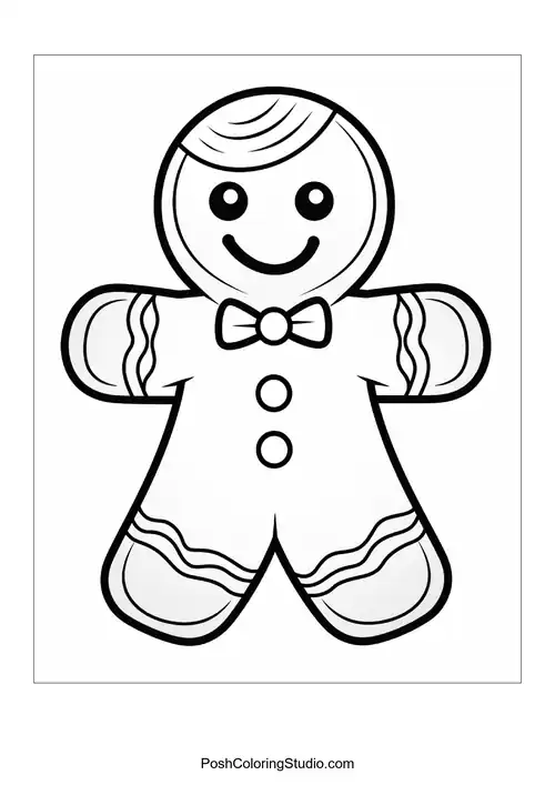A gingerbread man with a round button and wavy icing.