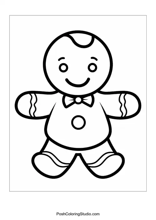 A gingerbread man with a bow tie and decorative icing.