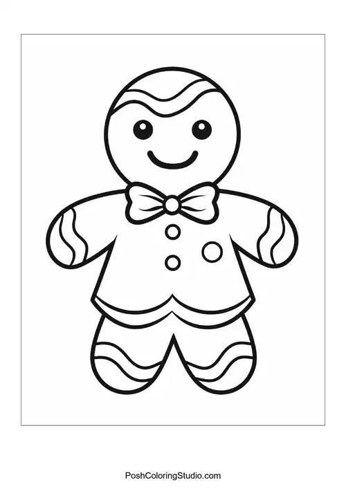 A gingerbread man with a round button and smooth icing.