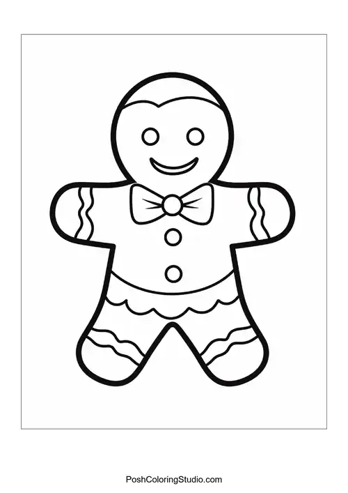 A gingerbread man with a round button and wavy icing.
