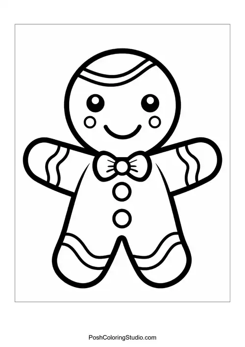 A gingerbread man with a round button and swirled icing.