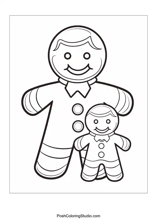 A large gingerbread man with a smaller gingerbread child beside it.