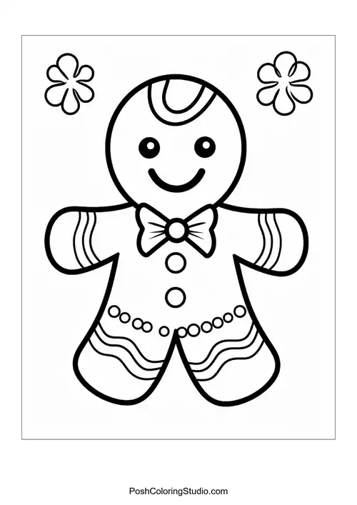 A gingerbread man with flowers and a bowtie.