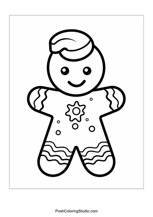 A smiling gingerbread man with a hat and star decoration.