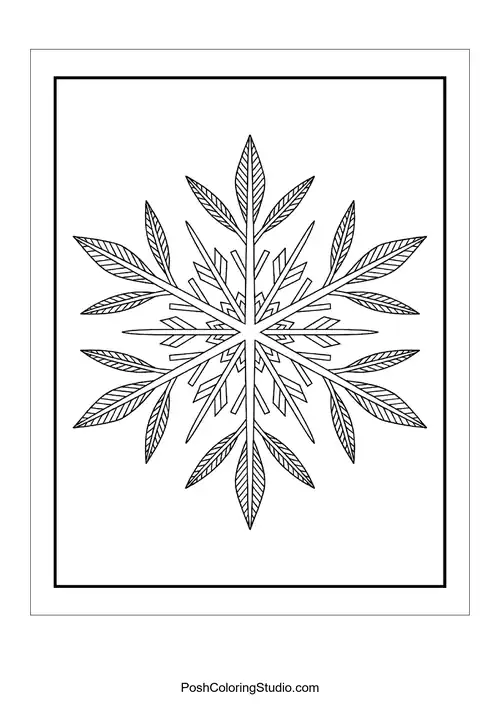 A snowflake design with intricate leaf patterns.