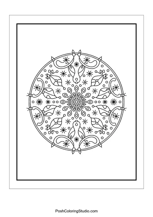 A mandala ornament design featuring bells and bows.