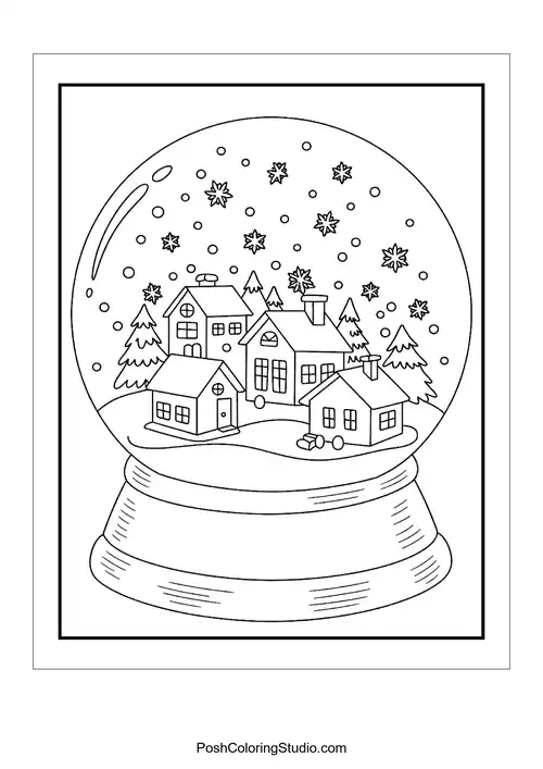 A snow globe featuring a winter village scene.