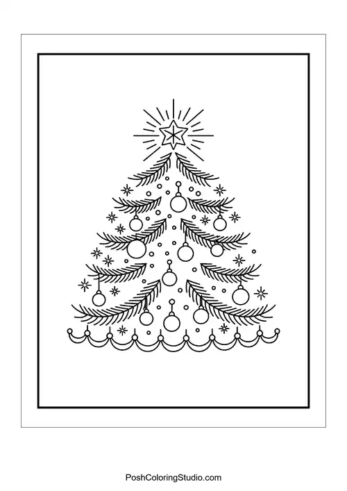 A Christmas tree adorned with ornaments and a star.