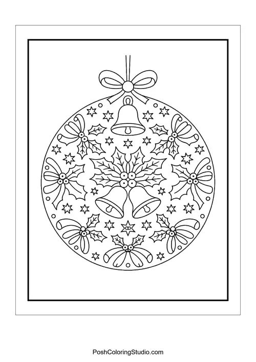 A circular ornament design with snowflakes and stars.