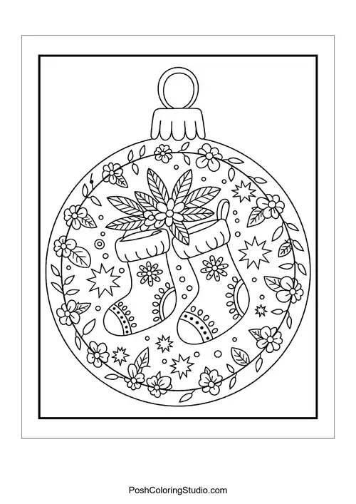 An ornament featuring stockings and floral elements.