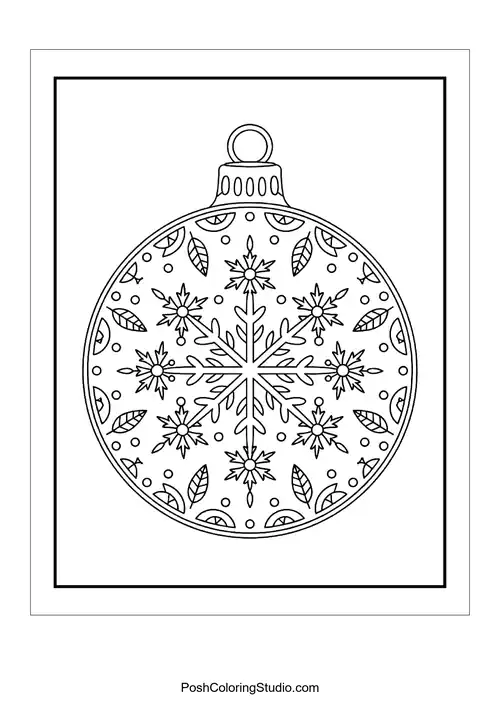 An ornament decorated with leaves and snowflakes.