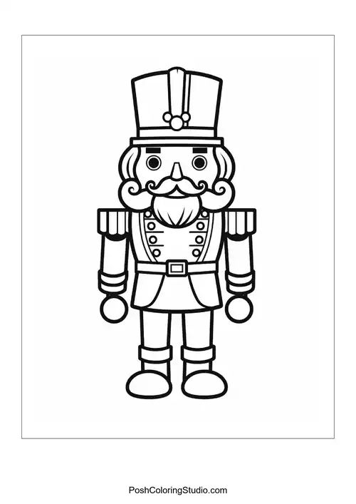 A nutcracker with a tall hat and a detailed coat.