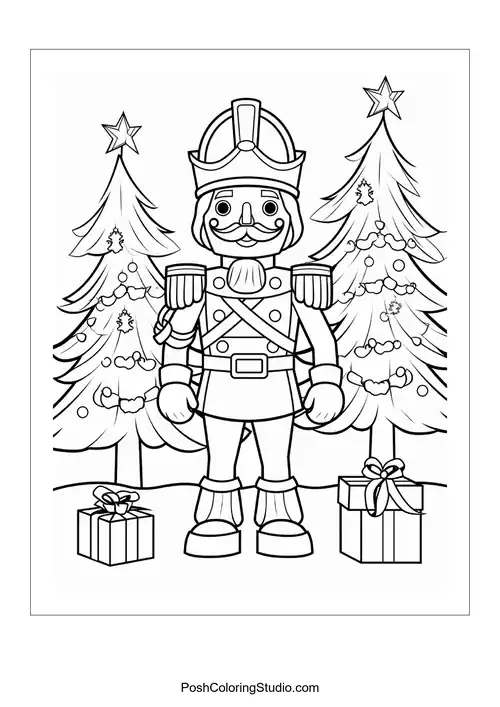 A nutcracker with a tall hat and a friendly smile.